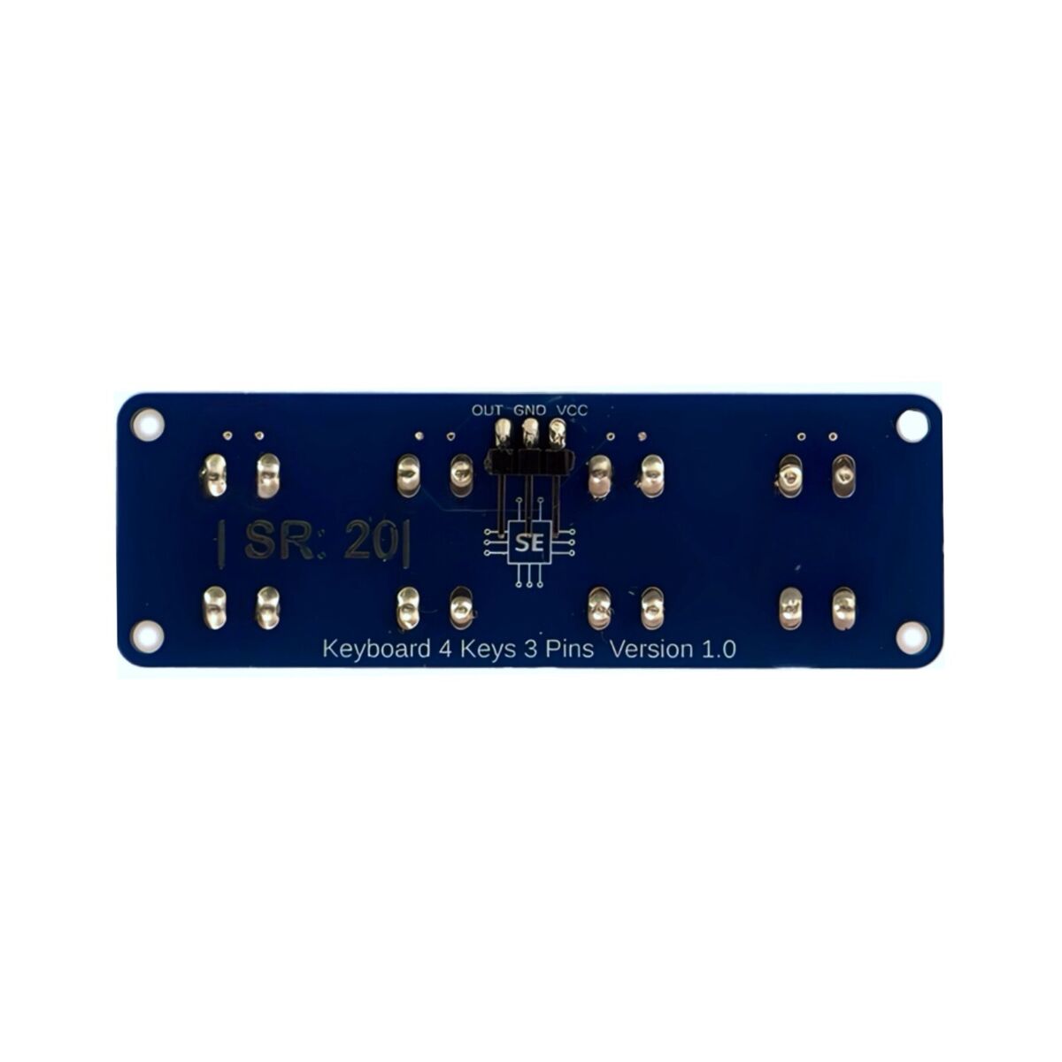 Detaillierte Ansicht des blauen 4-Tastenblocks, zeigt Schaltpläne und die Anordnung der elektronischen Komponenten.