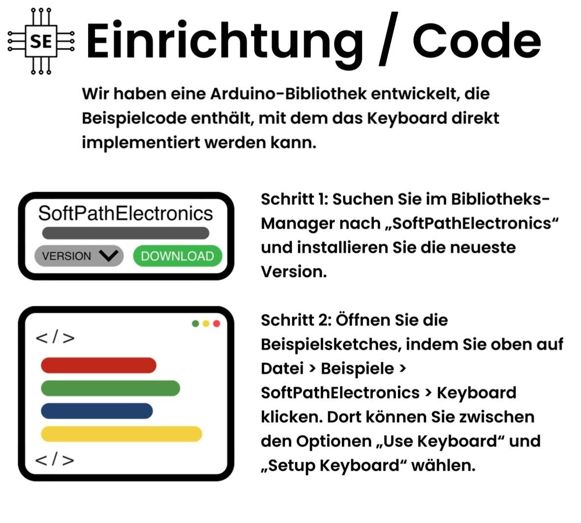 Anweisungen zur Installation einer Arduino-Bibliothek und zur Verwendung von Beispielcode, um das Tastenmodul zu implementieren.