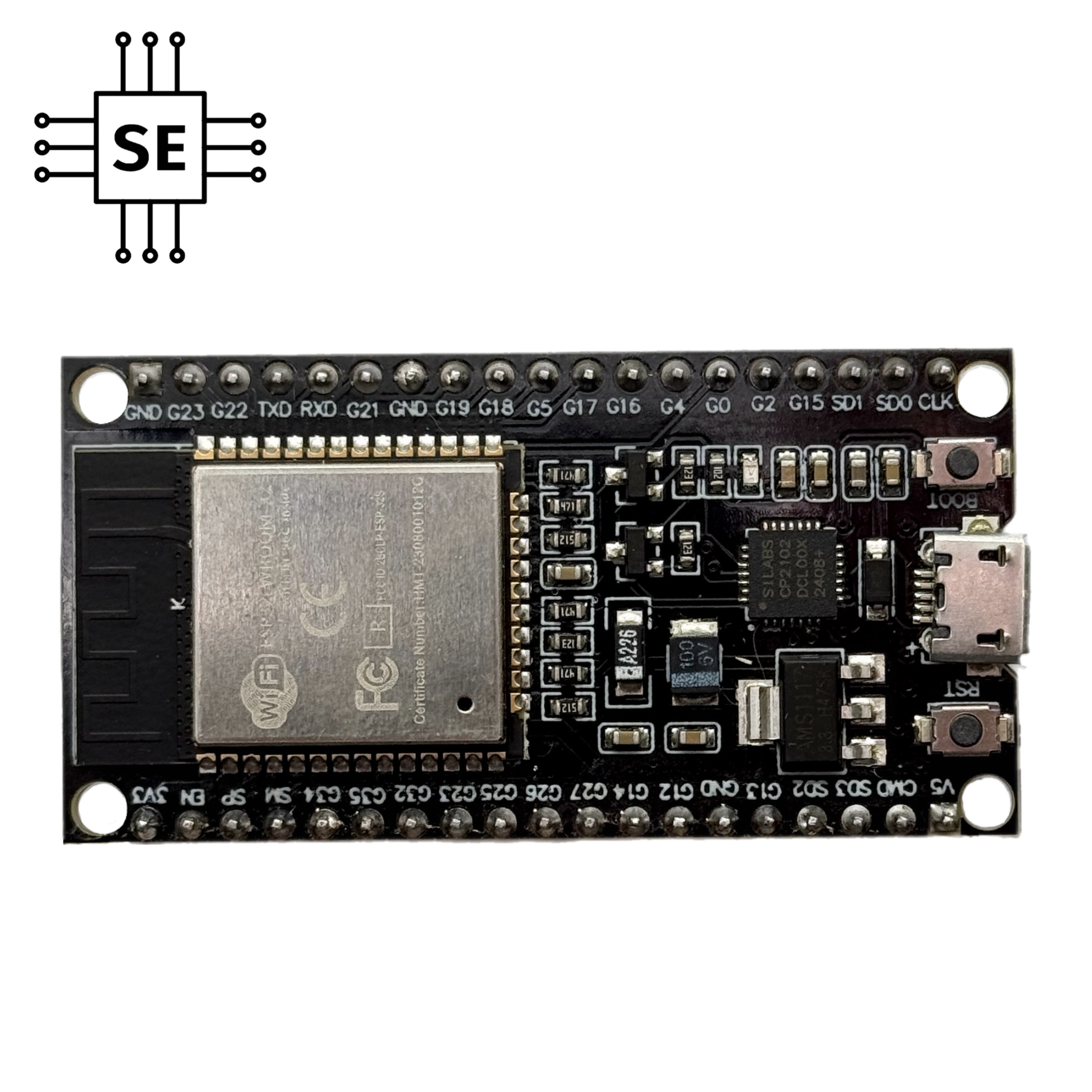Zeigt einen ESP32 von oben